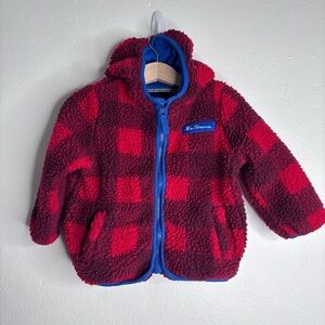 Ben Sherman Red Buffalo Plaid Hooded Fleece Jacket Size 18 M EUC